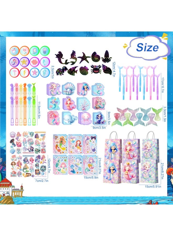 FRUITFUL PARTY Mermaid Party Favors for 12 Guests, 108pcs Mermaid Birthday Party Favor Set with Gift Bags, Stickers, Tattoos, Mini Notebooks, Bubble Wands, Pens, Scratch Art & Seals – Mermaid Theme Party Decoration Supplies - Image 3